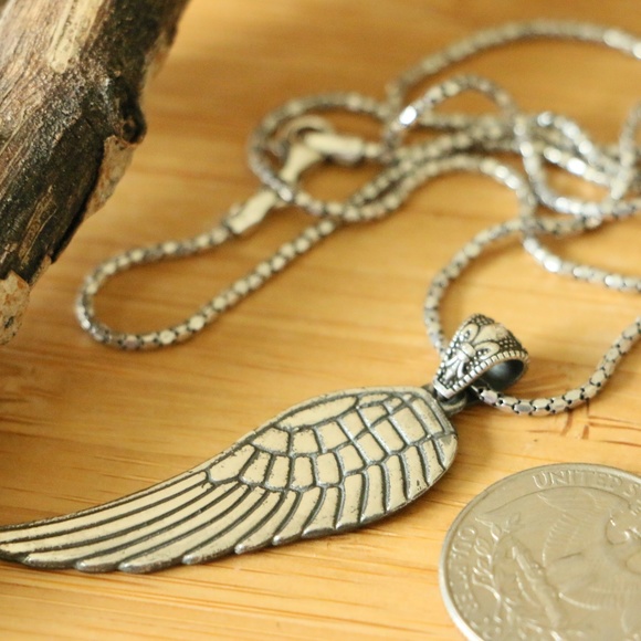 925 Sterling Silver Angel's Wing men’s necklace$HP - Picture 5 of 7